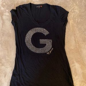 Guess T-Shirt - L - Black w/ Gold Embellishments